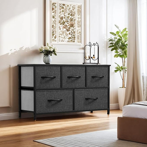 YITAHOME Dresser with 5 Drawers - Fabric Storage Tower, Black Dresser & Chest of Drawers, Organizer Unit for Bedroom