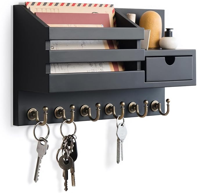 Key Holder for Wall: Easy Mounted Key Rack and Mail Organizer with Store Shelf and Four Sturdy Keys Hooks Decor in Kitchen|Farmhouse|Entryway|Mudroom