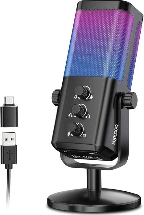 USB Gaming Microphone with Game Chat Balance, RGB Condenser Mic with Noise Cancellation, Quick Mute & Monitoring, for Streaming/Discord/Twitch/Podcast/Videos/ASMR, for PC/Computer/PS4/PS5/Mac