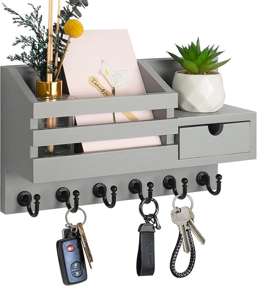Key Holder for Wall: Easy Mounted Key Rack and Mail Organizer with Store Shelf and Four Sturdy Keys Hooks Decor in Kitchen|Farmhouse|Entryway|Mudroom