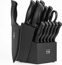 Knife Set, HUNTER.DUAL 15 Pcs Kitchen Knife Set with Block Self Sharpening, Dishwasher Safe, Anti-slip Handle