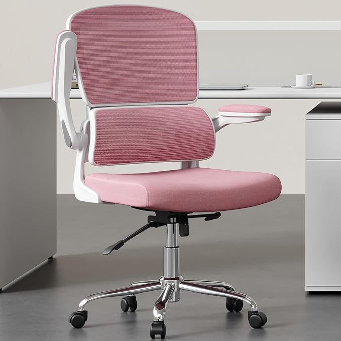 Ergonomic Office Chair, Breathable Mesh Chair with Adjustable Height, Computer Chair with a Double Lumbar Support and Flip-up Arms, Home Office Desk Chair with 90°-130° Tilt Function