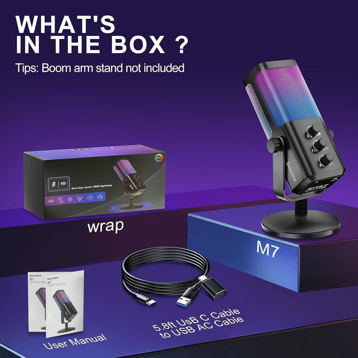 USB Gaming Microphone with Game Chat Balance, RGB Condenser Mic with Noise Cancellation, Quick Mute & Monitoring, for Streaming/Discord/Twitch/Podcast/Videos/ASMR, for PC/Computer/PS4/PS5/Mac