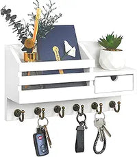 Key Holder for Wall: Easy Mounted Key Rack and Mail Organizer with Store Shelf and Four Sturdy Keys Hooks Decor in Kitchen|Farmhouse|Entryway|Mudroom
