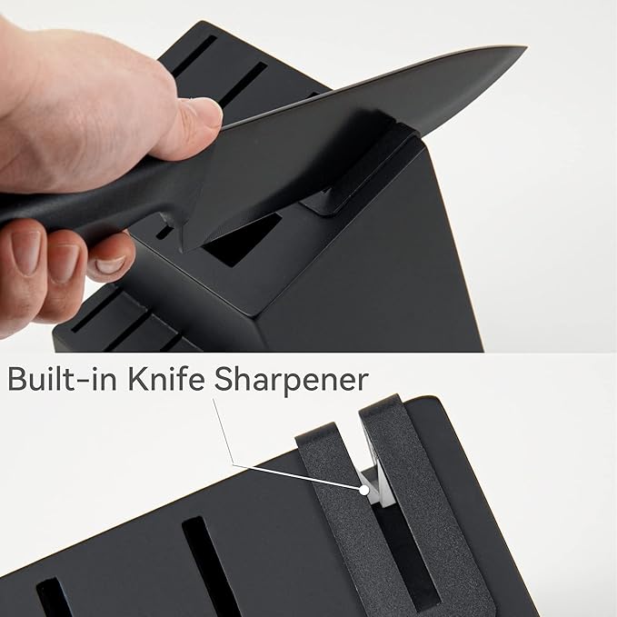Knife Set, HUNTER.DUAL 15 Pcs Kitchen Knife Set with Block Self Sharpening, Dishwasher Safe, Anti-slip Handle