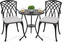 NUU GARDEN Patio Bistro Sets 3 Piece Cast Aluminum Bistro Table and Chairs Set with Umbrella