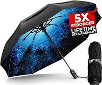 TUMELLA Strongest Windproof Travel Umbrella (Compact, Superior & Beautiful), Small Strong but Light Portable and Automatic Folding Rain Umbrella