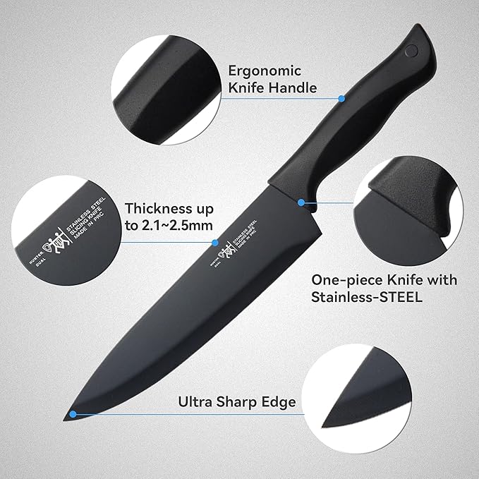 Knife Set, HUNTER.DUAL 15 Pcs Kitchen Knife Set with Block Self Sharpening, Dishwasher Safe, Anti-slip Handle