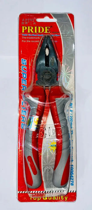 PRIDE Combination Pliers 8 inch (Plas) with Soft Grip | Universal Plier 200 mm | Wire Strippers | Cutter Plier |